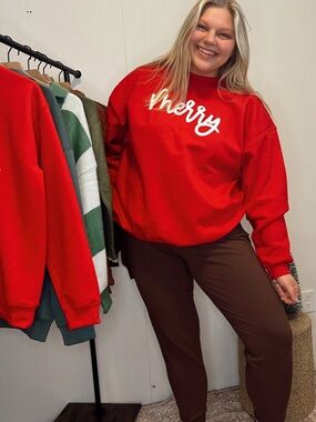 Merry Script Red Holiday Sweatshirt - Women